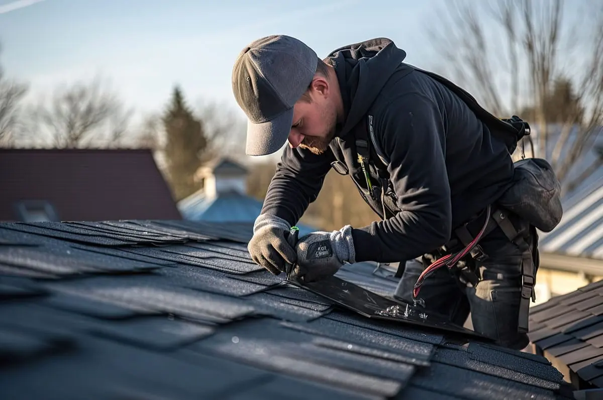 Dane Roofing roofer working on a Dallas roof